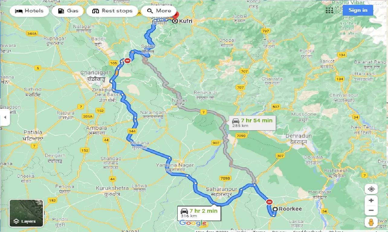 roorkee-to-kufri-one-way