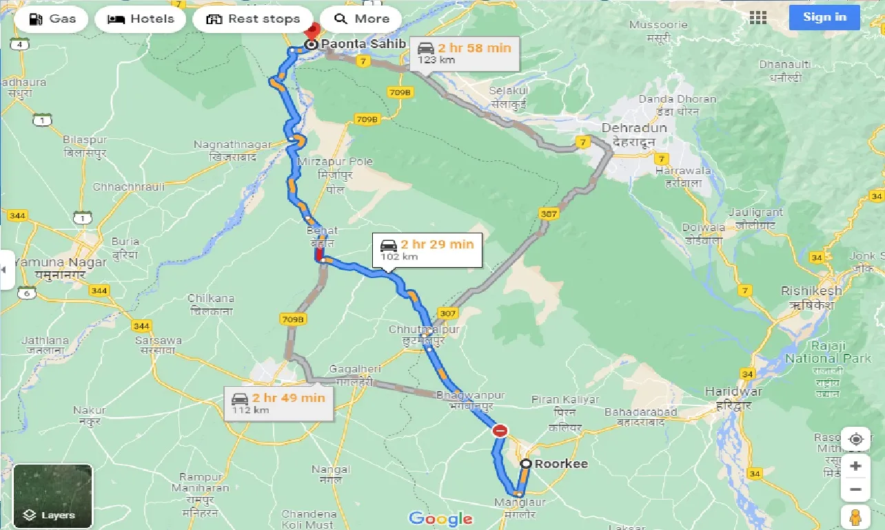 roorkee-to-paonta-sahib-one-way