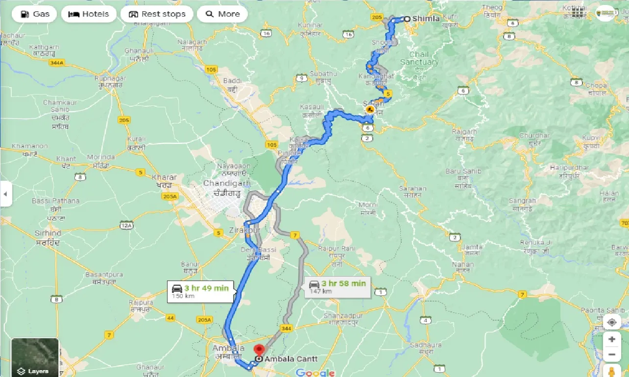 shimla-to-ambala-cantt-one-way