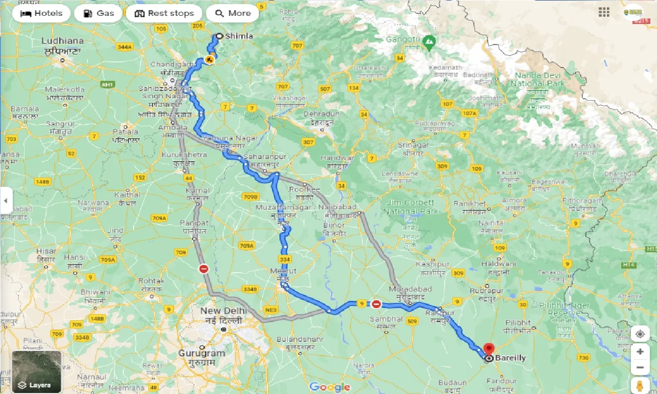 shimla-to-bareilly-one-way