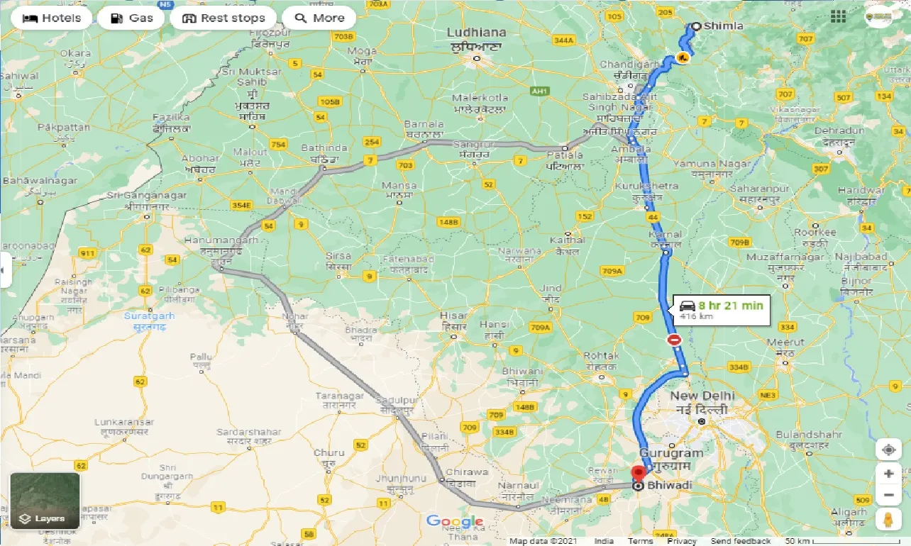 shimla-to-bhiwadi-one-way