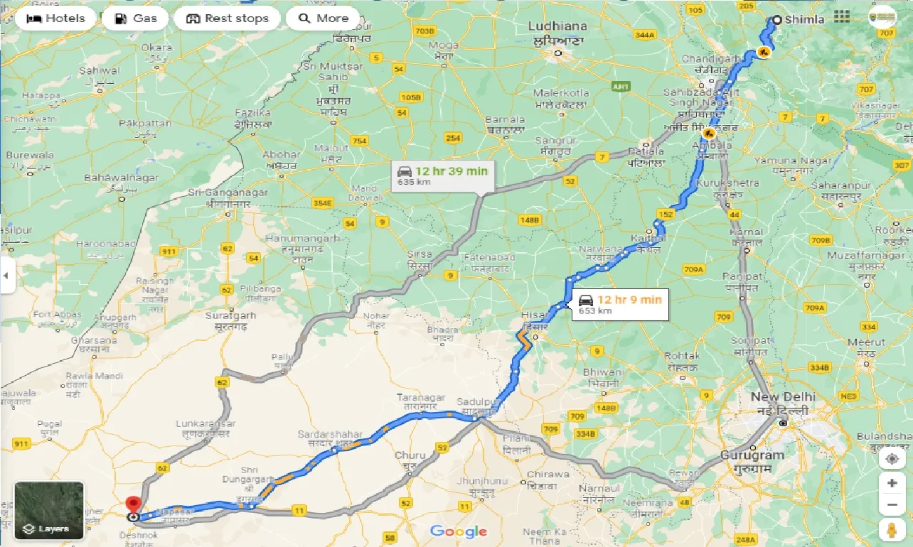 shimla-to-bikaner-taxi