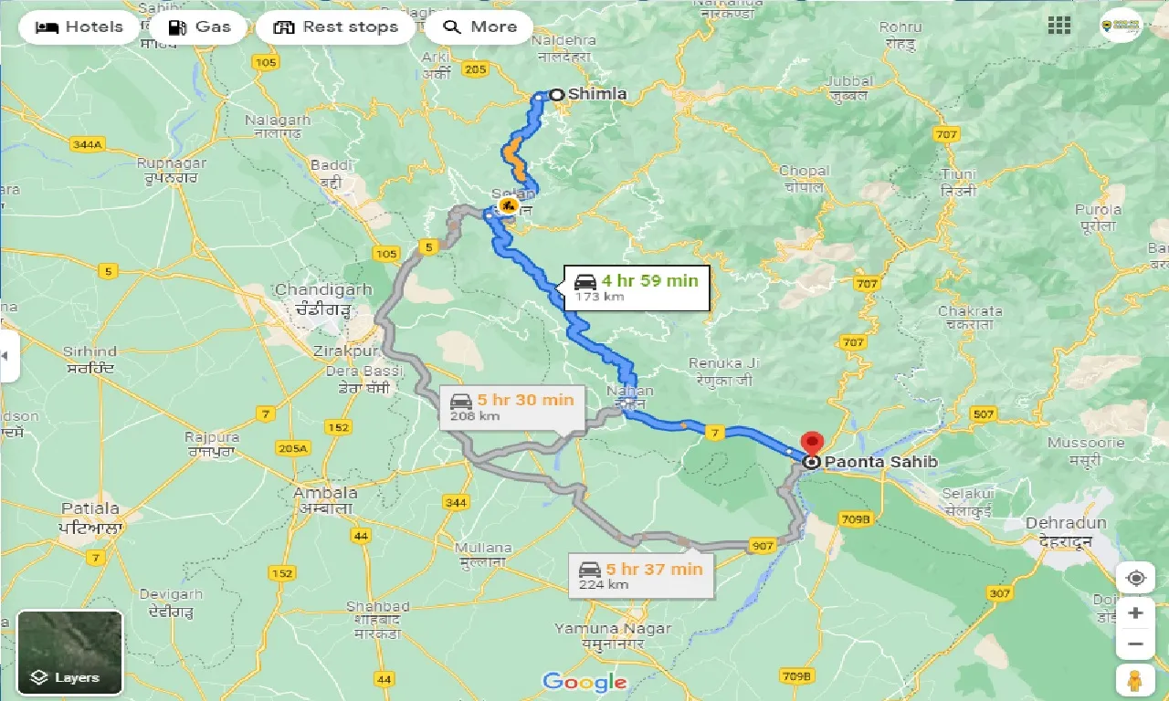 shimla-to-paonta-sahib-taxi
