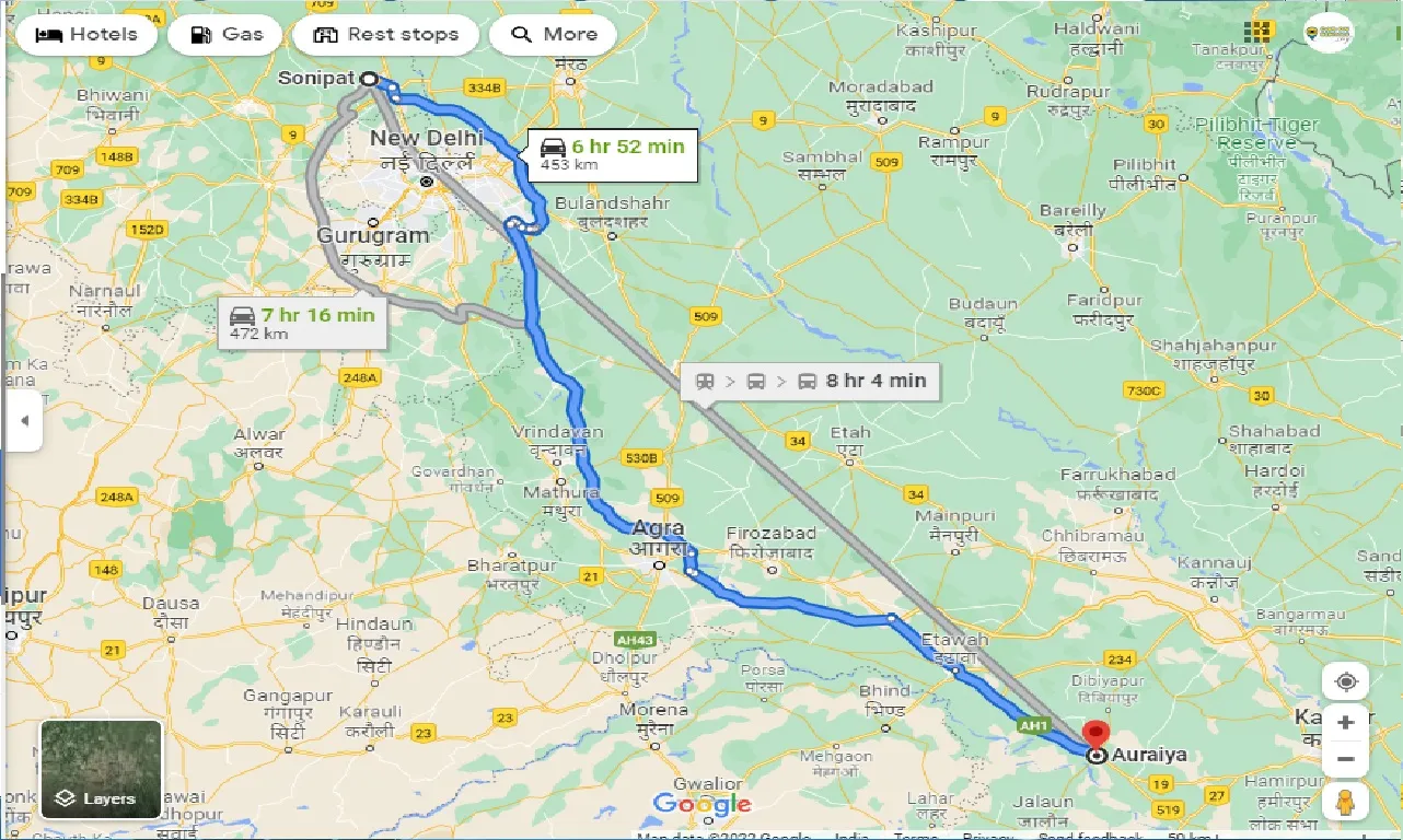 sonipat-to-auraiya-one-way