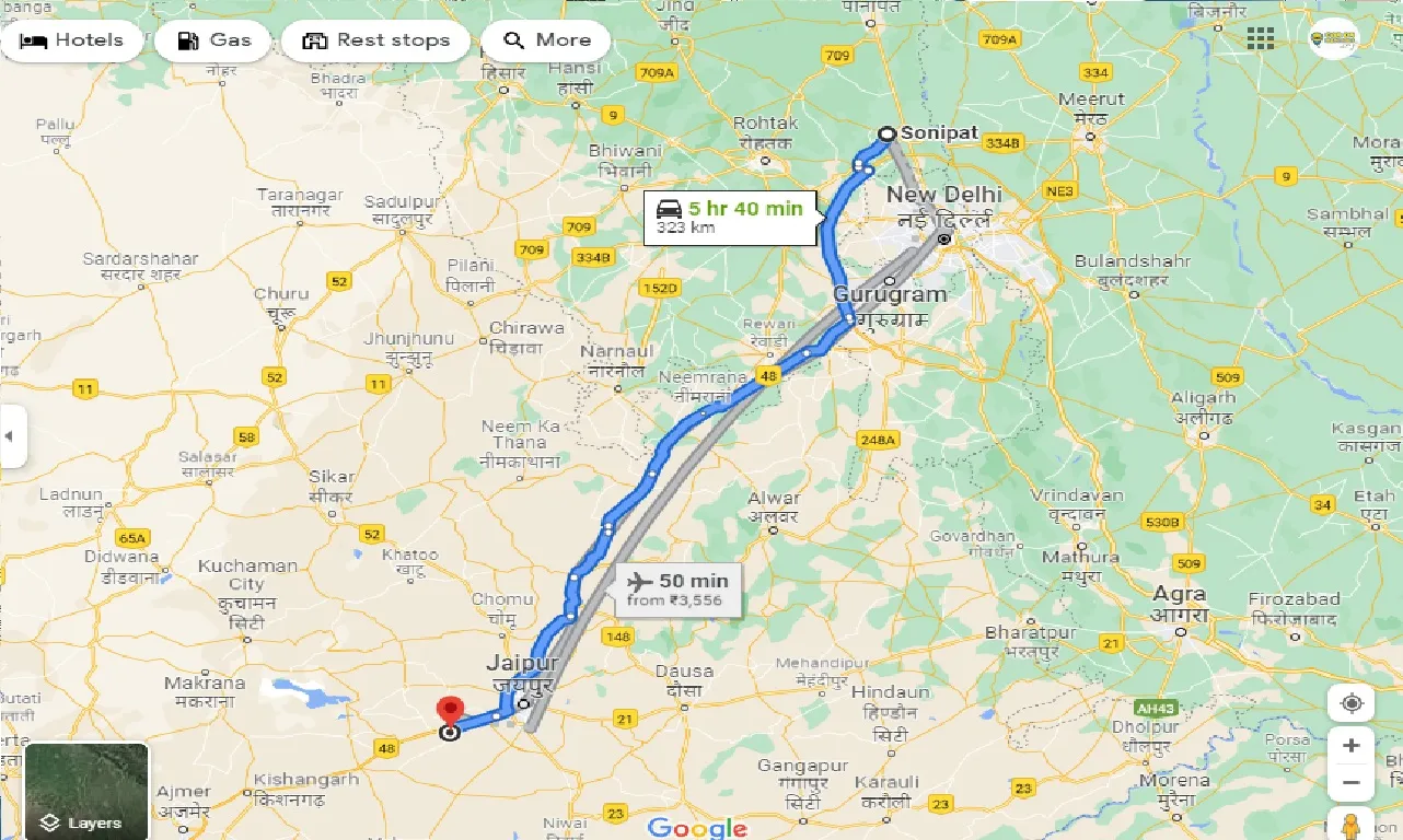 sonipat-to-bagru-one-way