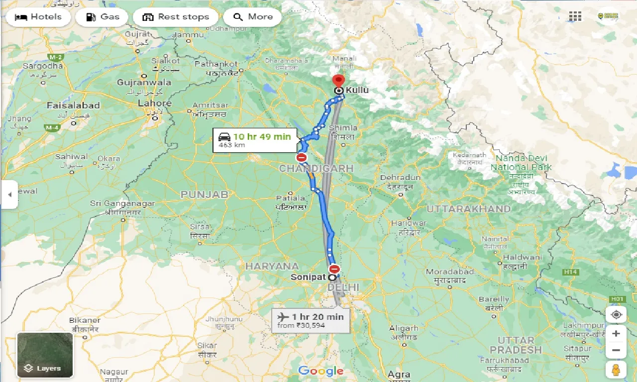 sonipat-to-kullu-one-way