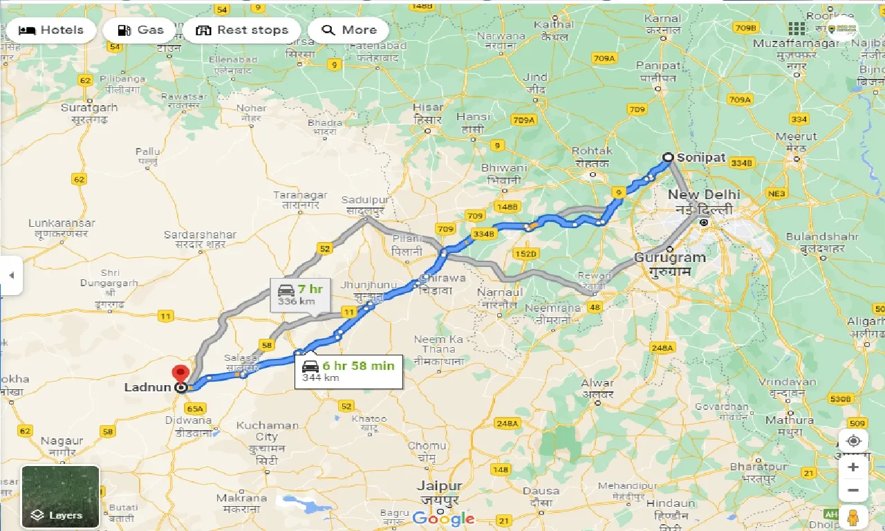 sonipat-to-ladnun-one-way