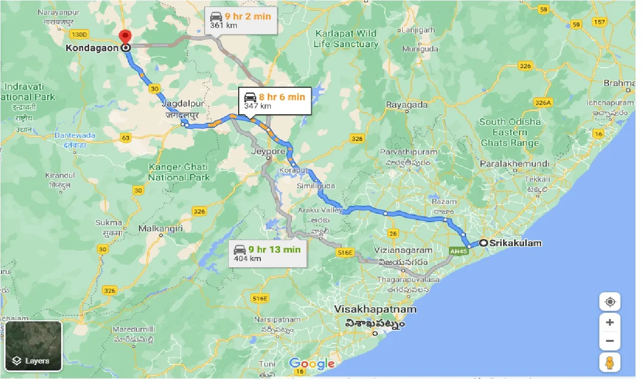 srikakulam-to-kondagaon-taxi