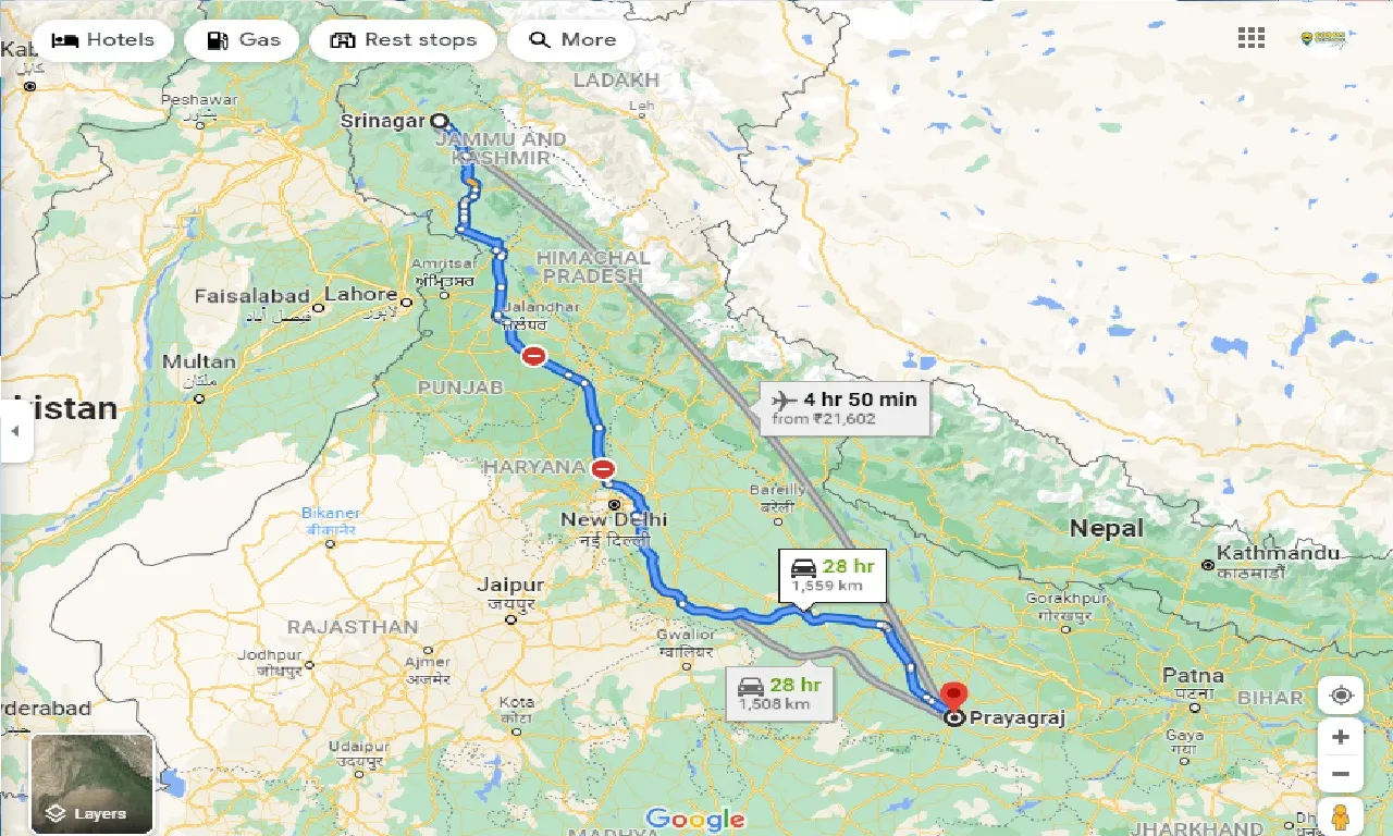 srinagar-to-allahabad-one-way