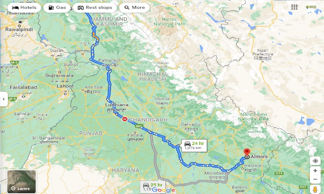 srinagar-to-almora-taxi