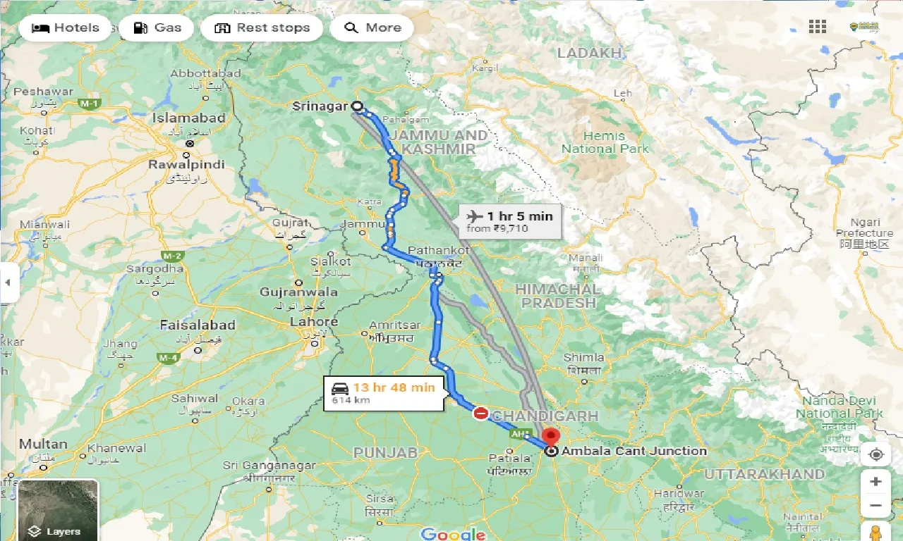 srinagar-to-ambala-cantt-railway-station-taxi