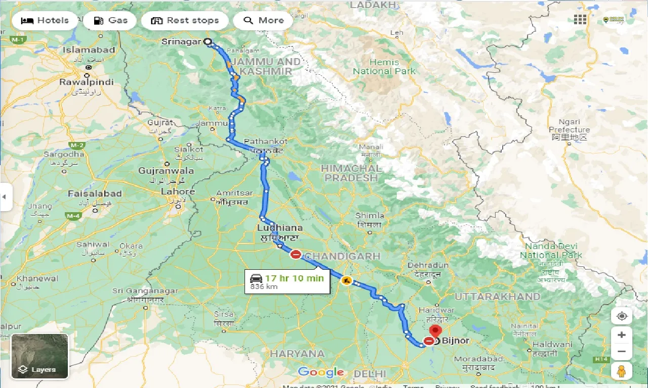srinagar-to-bijnor-taxi