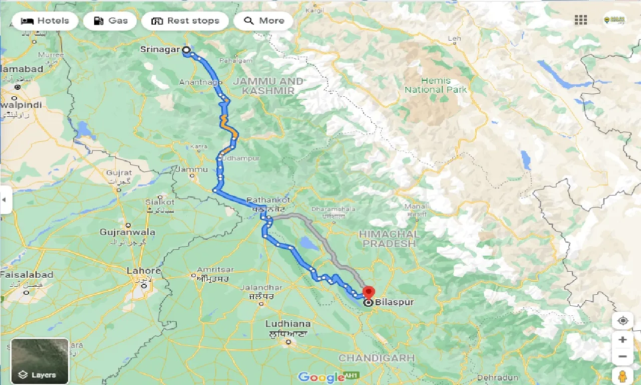 srinagar-to-bilaspur-hp-one-way