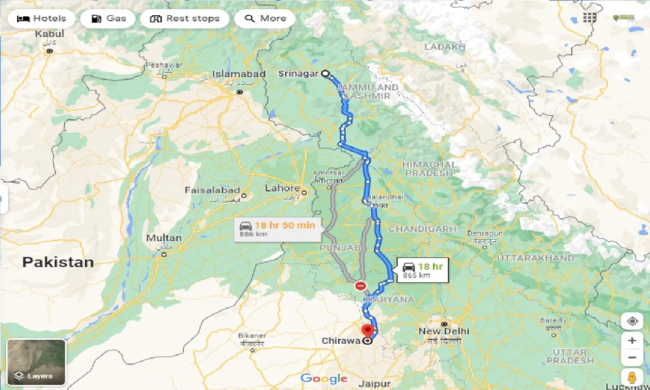 srinagar-to-chirawa-taxi