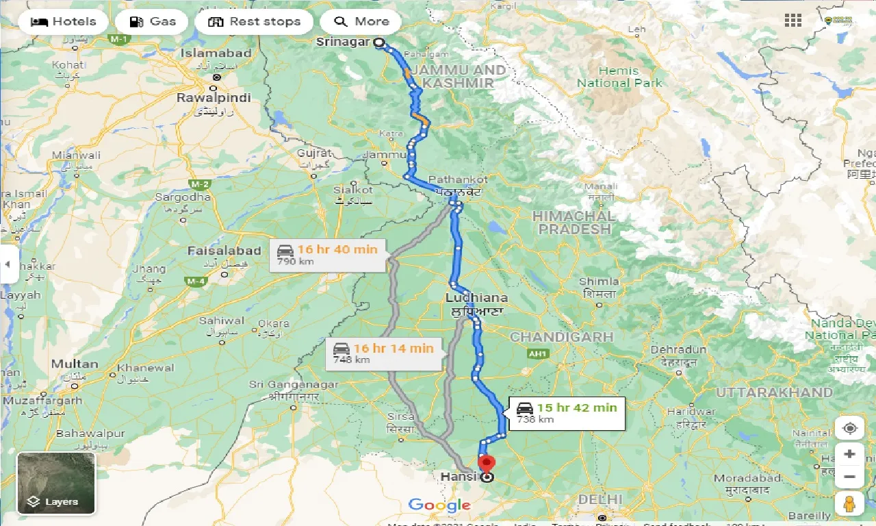 srinagar-to-hansi-one-way
