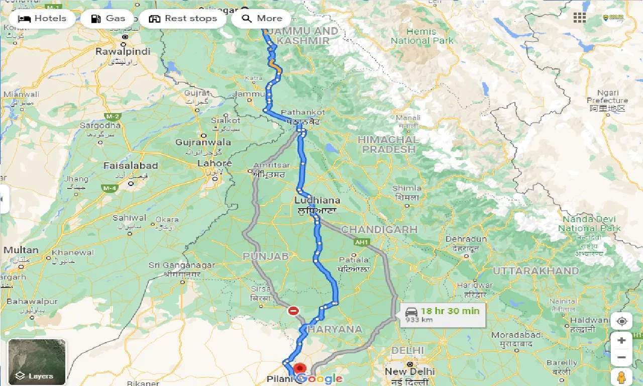 srinagar-to-pilani-taxi