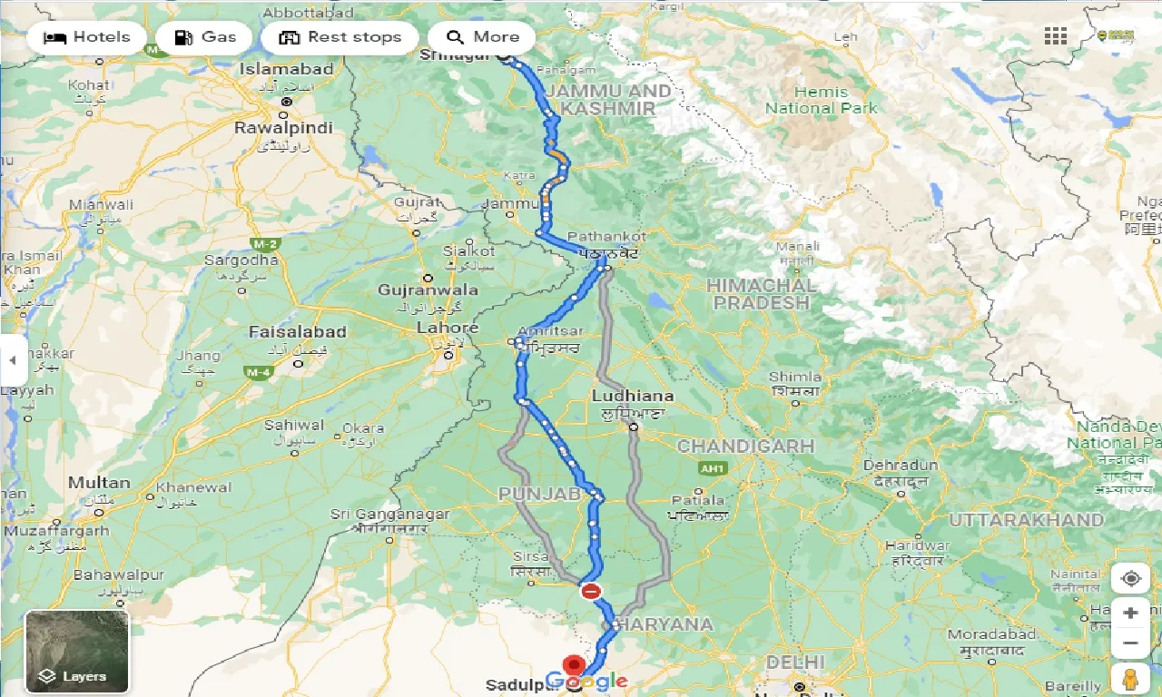 srinagar-to-sadulpur-taxi