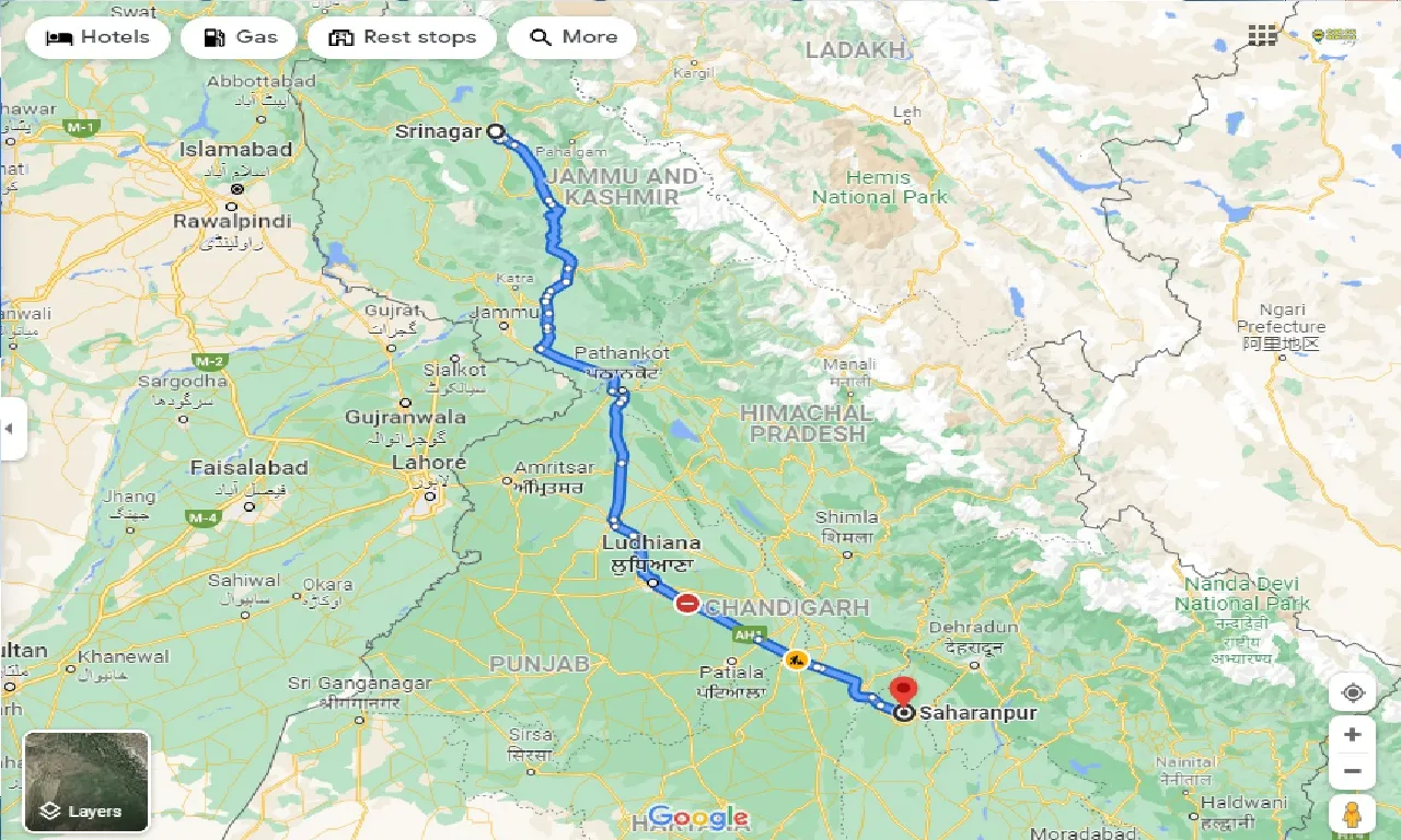 srinagar-to-saharanpur-one-way