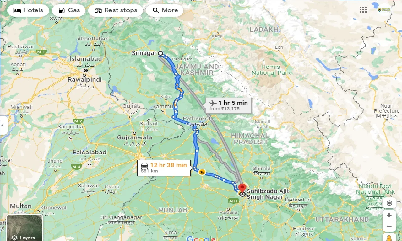 srinagar-to-sahibzada-ajit-singh-nagar-taxi