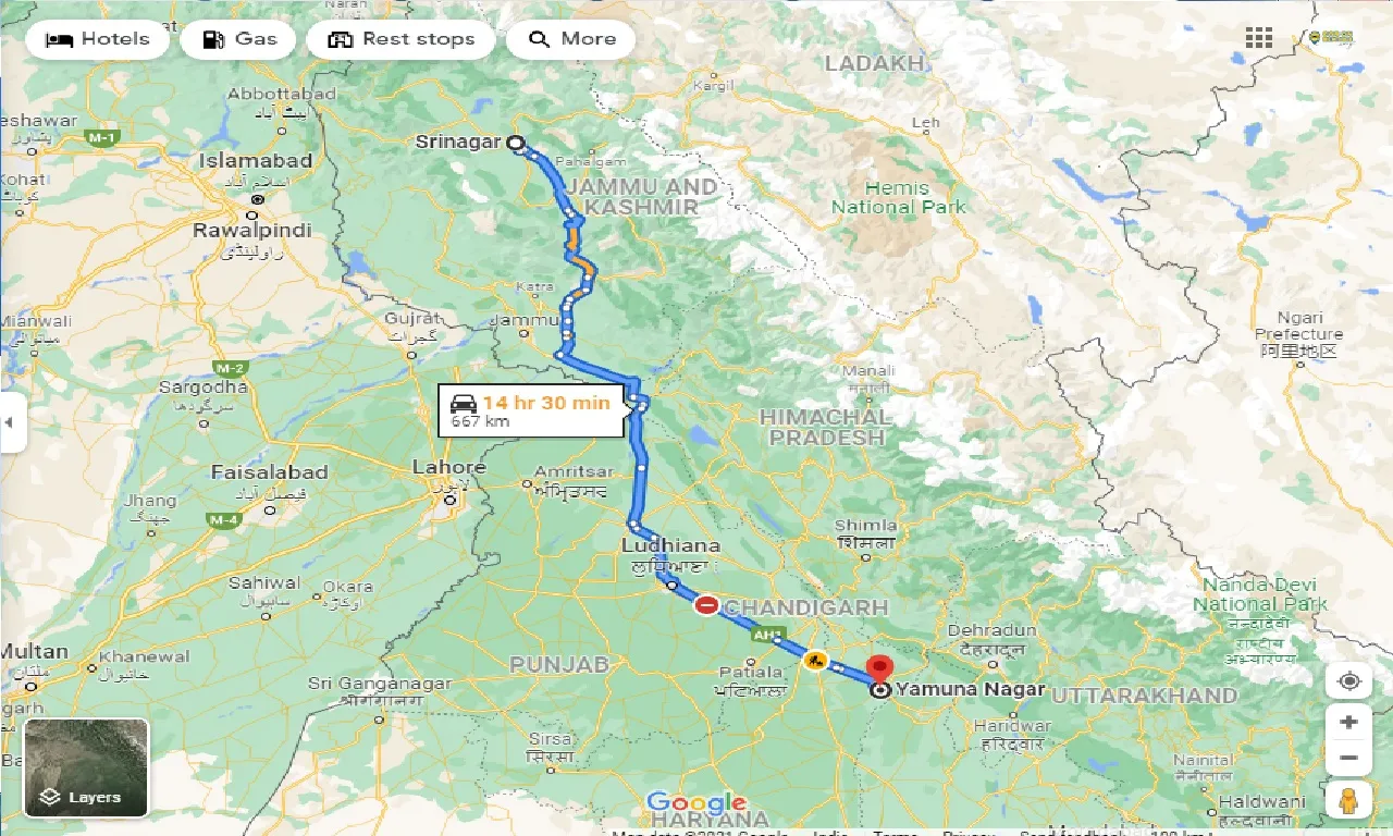srinagar-to-yamuna-nagar-one-way