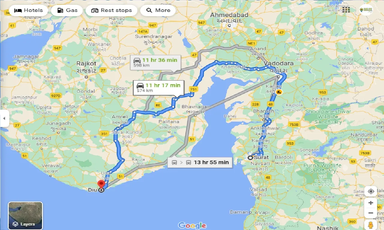 surat-to-diu-round-trip