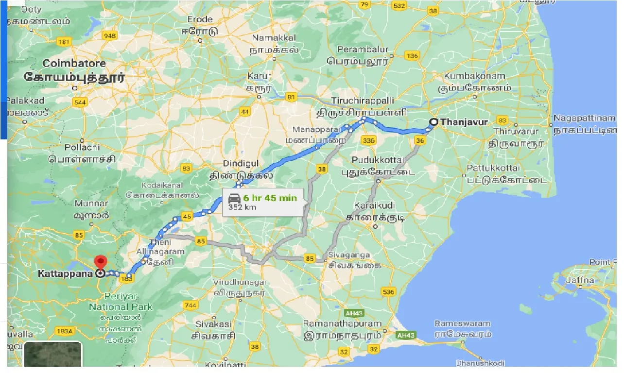 thanjavur-to-kattappana-one-way
