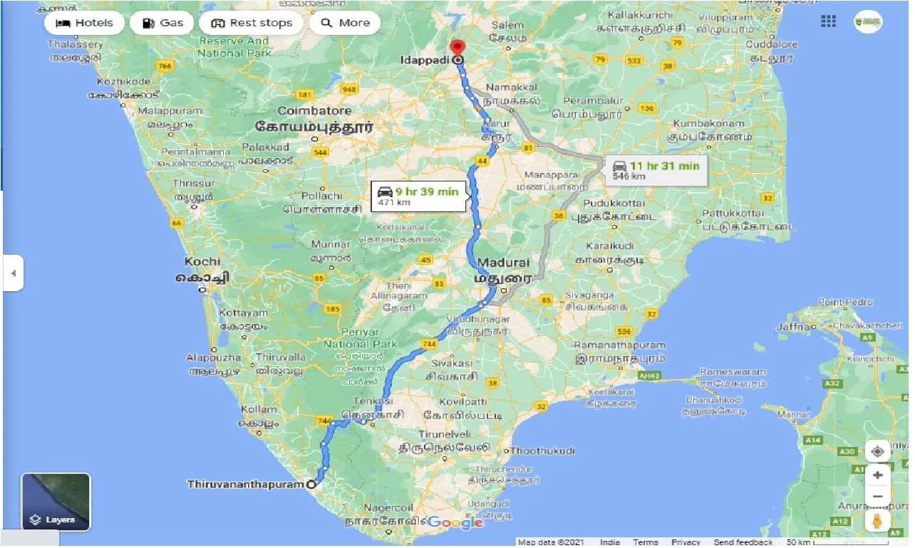 thiruvananthapuram-to-edappadi-one-way