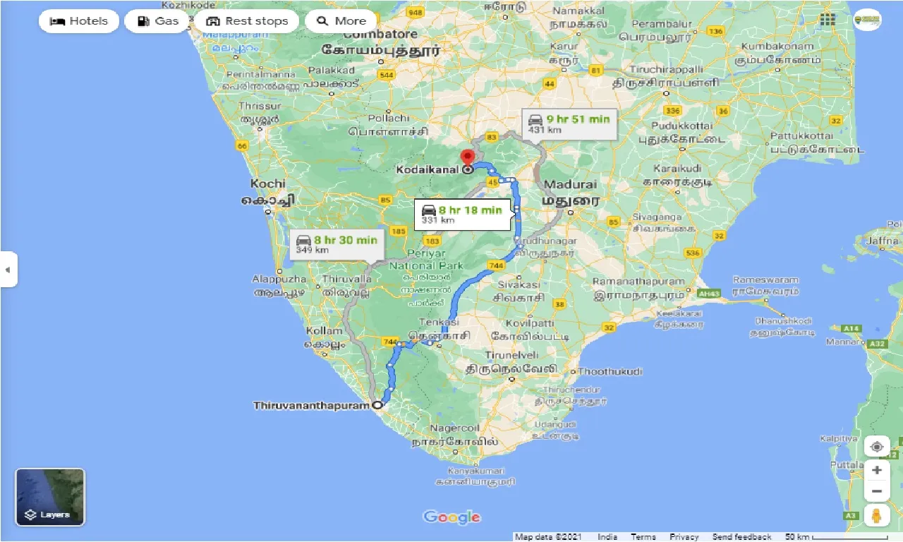 thiruvananthapuram-to-kodaikanal-one-way