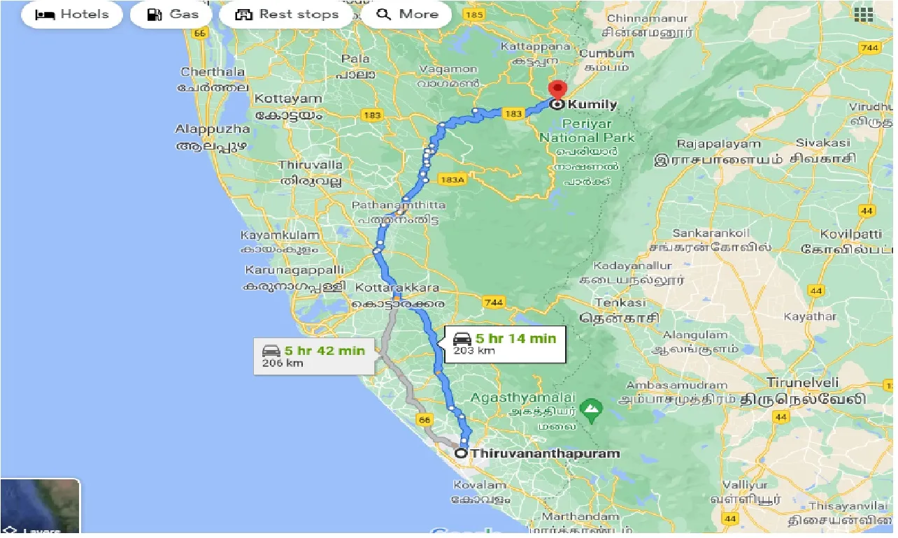 thiruvananthapuram-to-kumily-one-way