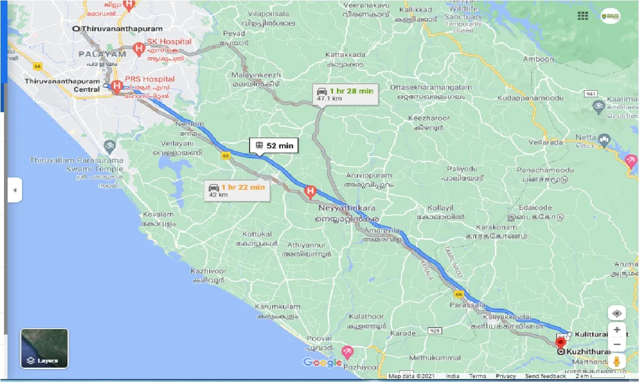 thiruvananthapuram-to-kuzhithurai-one-way