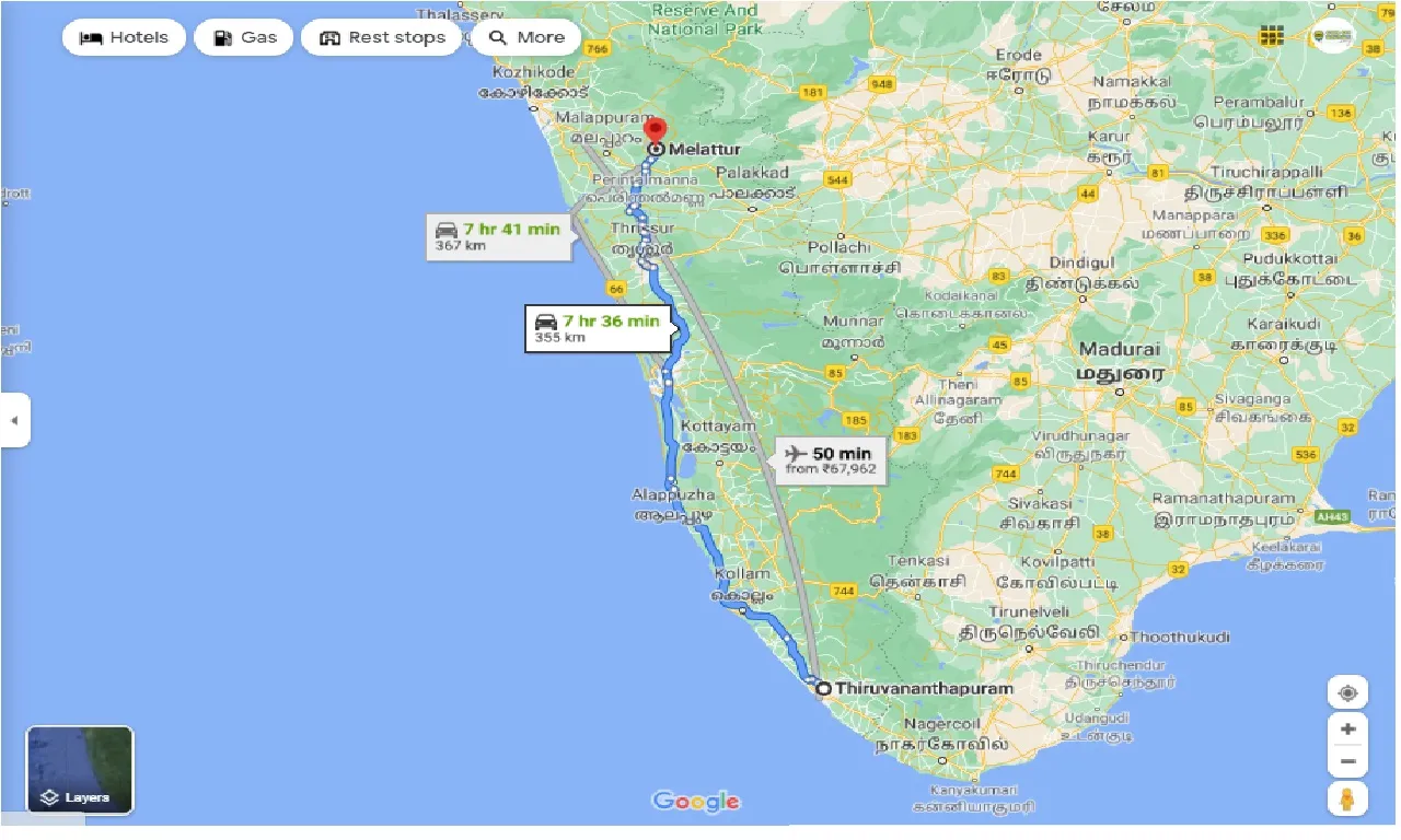 thiruvananthapuram-to-melattur-one-way