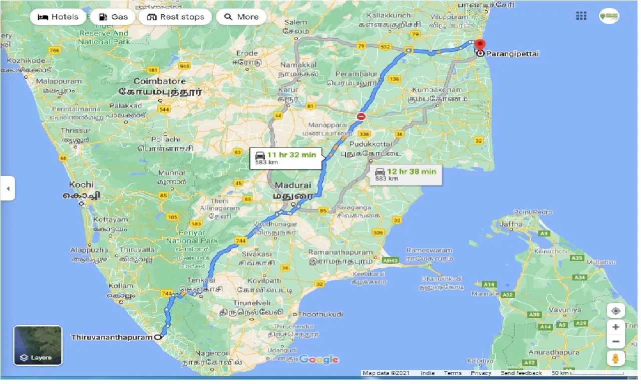 thiruvananthapuram-to-parangipettai-one-way