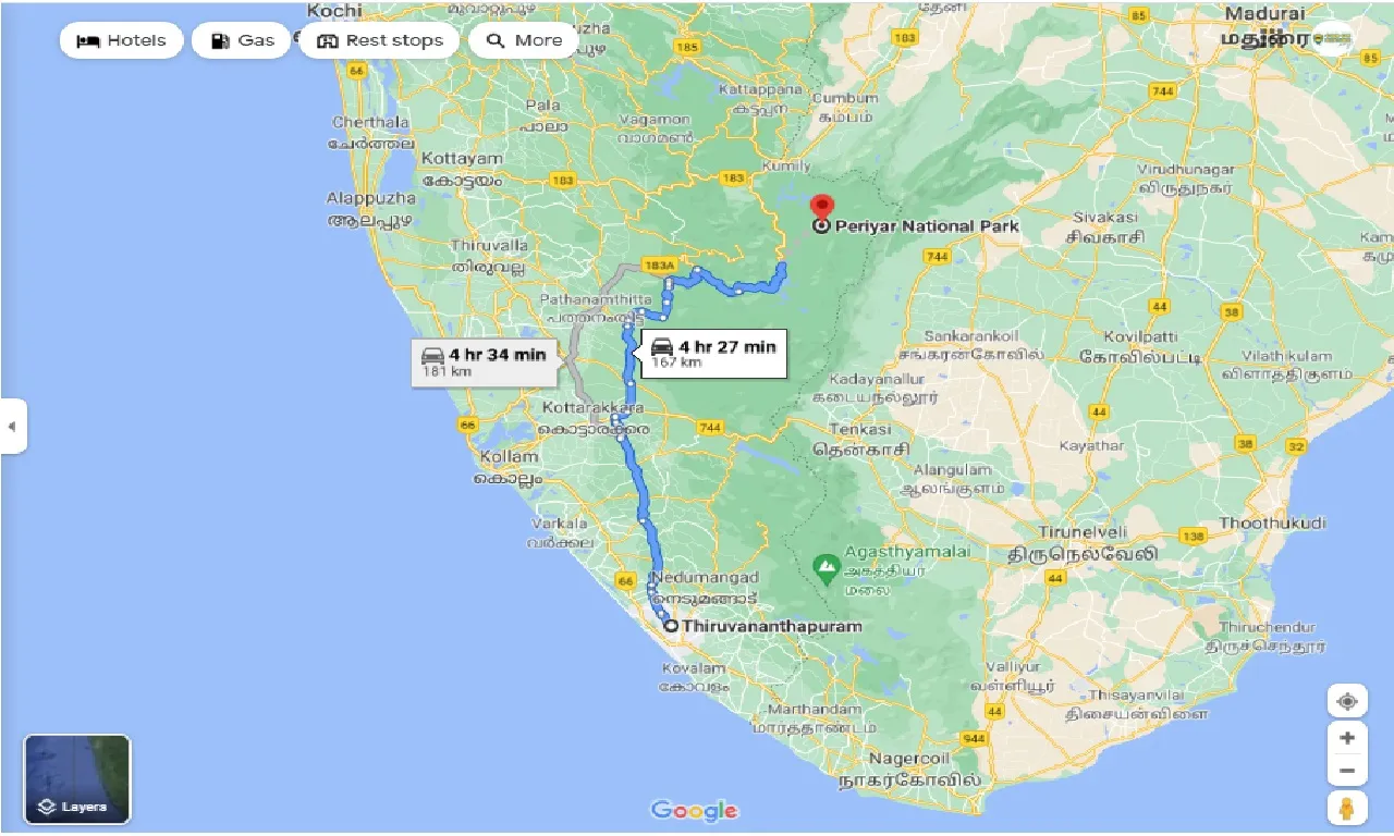 thiruvananthapuram-to-periyar-national-park-one-way