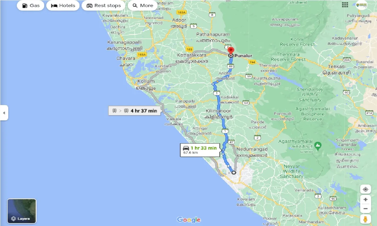 thiruvananthapuram-to-punalur-round-trip