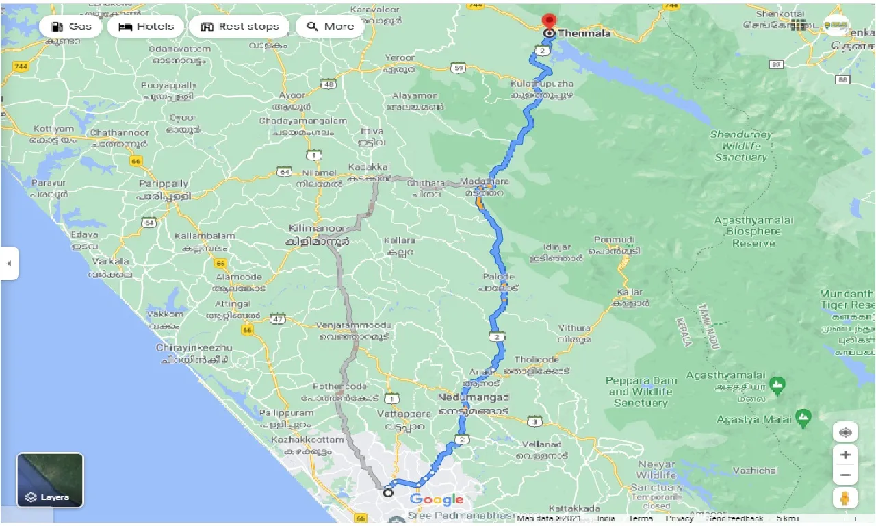 thiruvananthapuram-to-thenmala-one-way