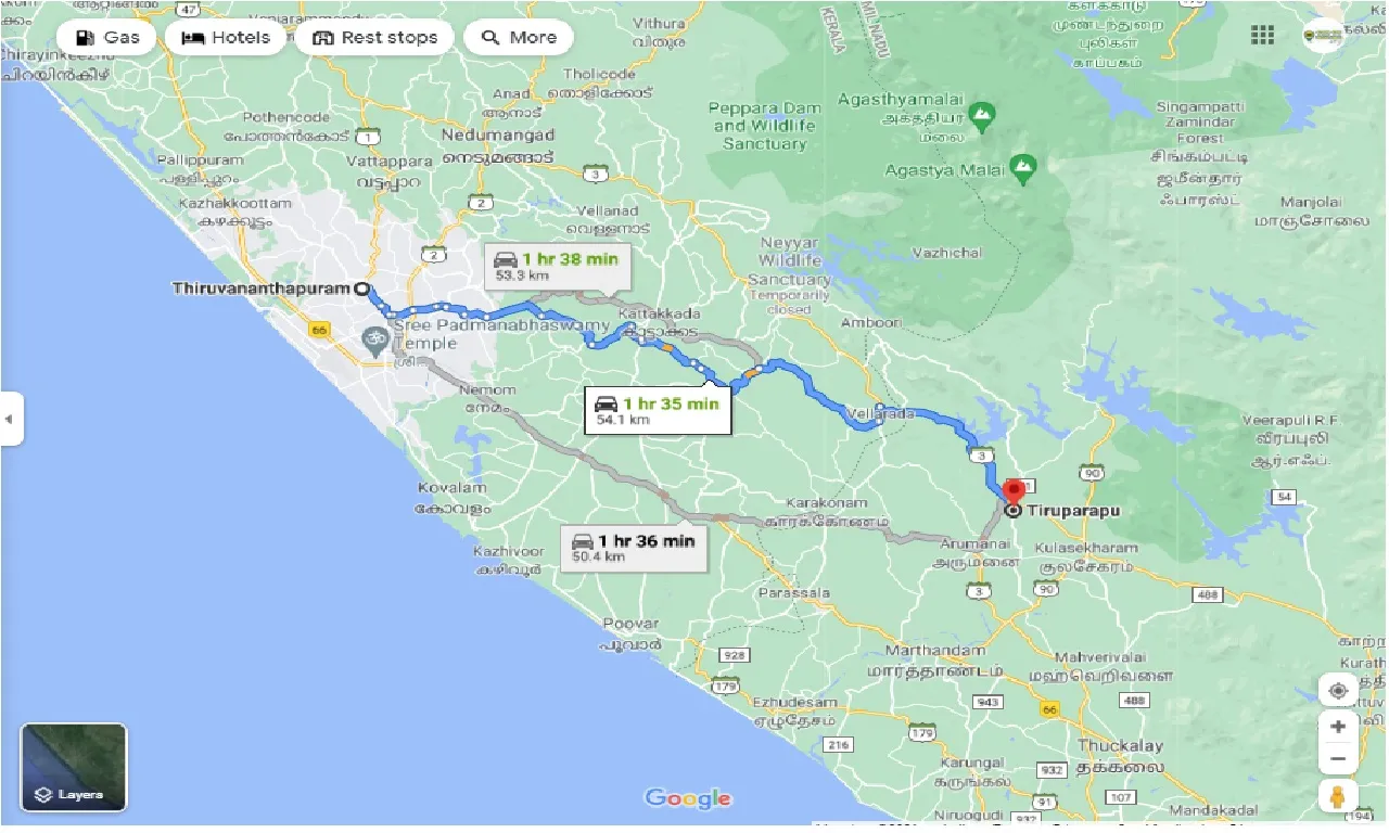 thiruvananthapuram-to-thirparappu-one-way