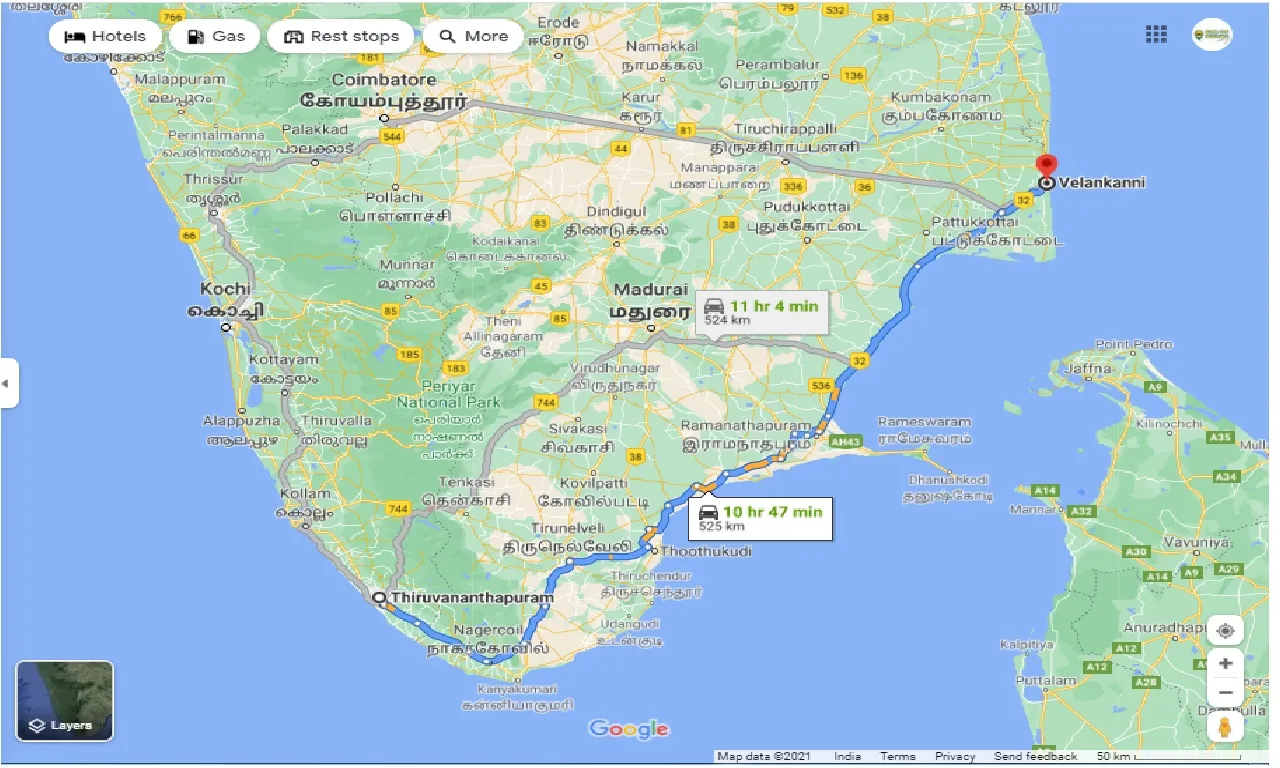 thiruvananthapuram-to-velankanni-one-way