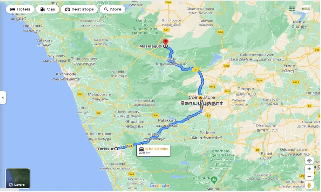 thrissur-to-masinagudi-one-way