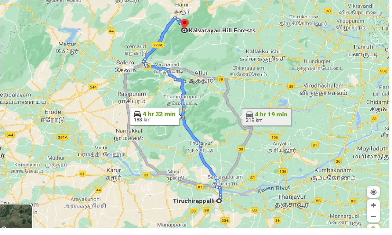 tiruchirappalli-to-kalvarayan-hill-forests-one-way