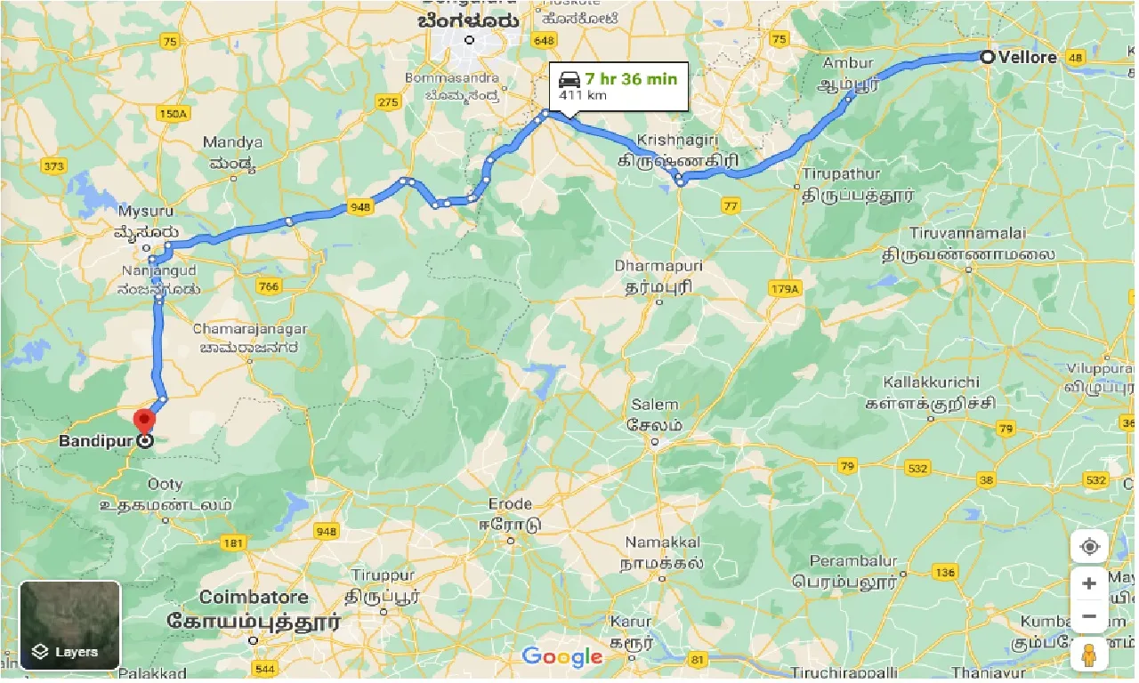 vellore-to-bandipur-tiger-reserve-one-way