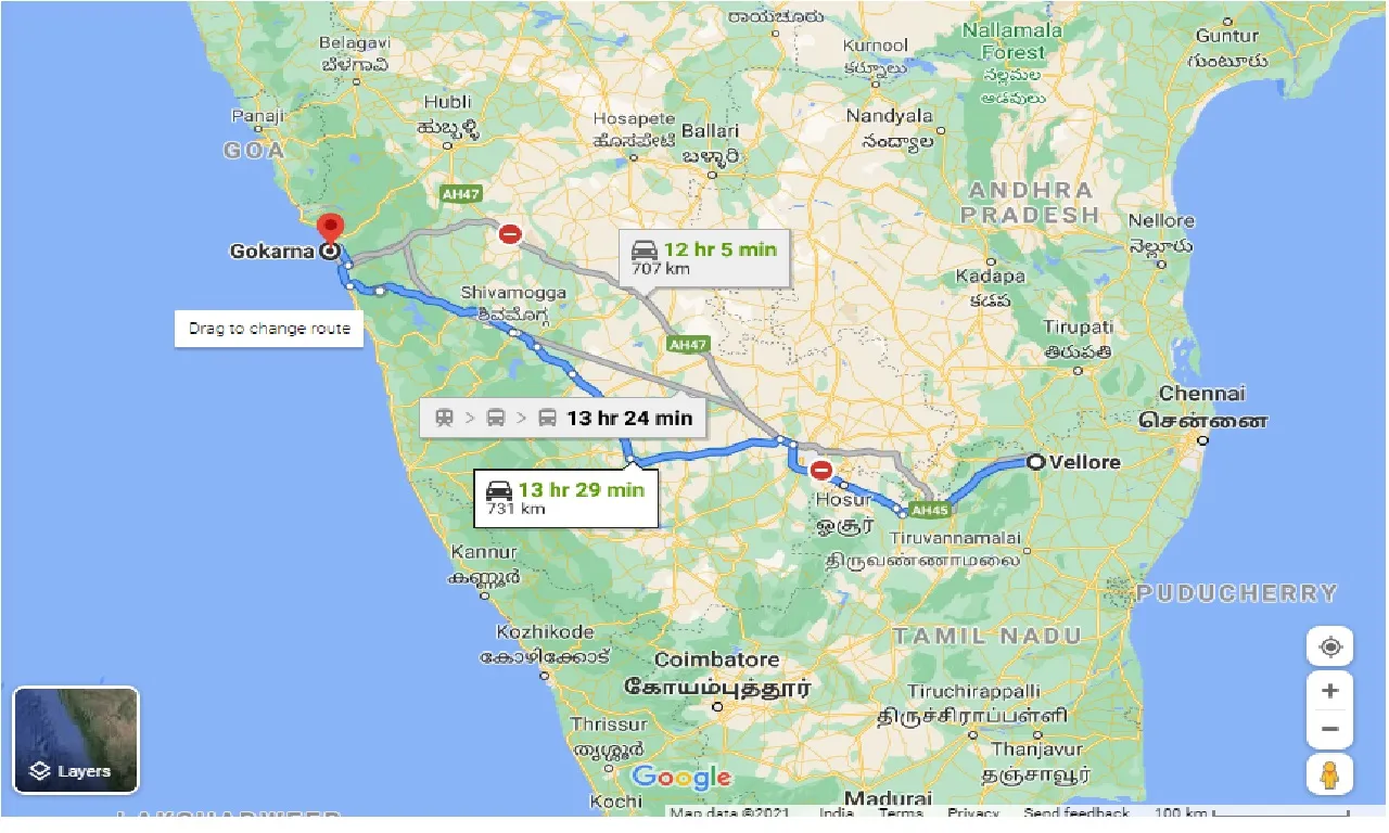 vellore-to-gokarna-taxi