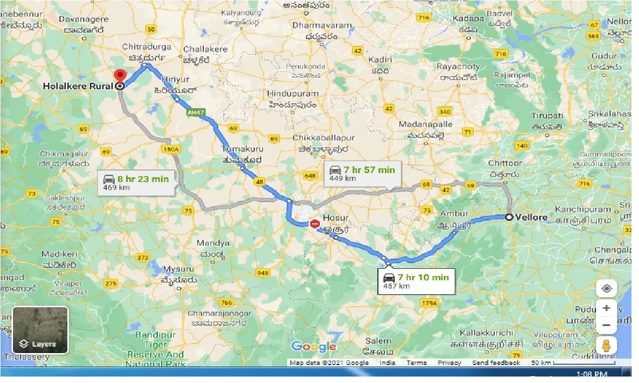 vellore-to-holalkere-taxi