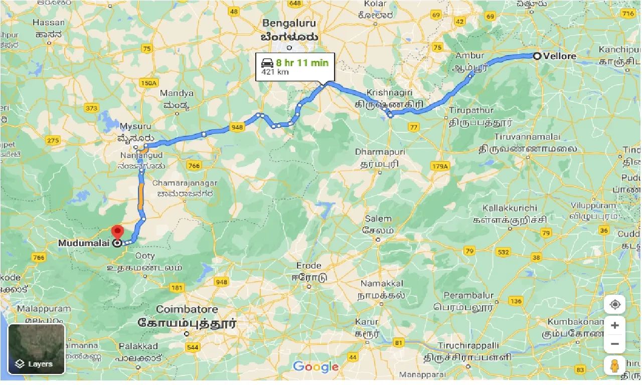 vellore-to-mudumalai-one-way