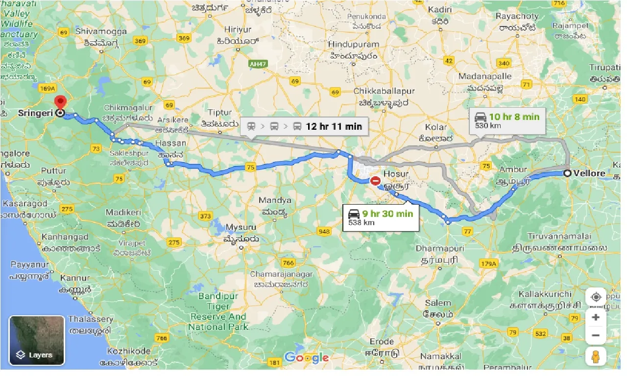 Vellore To Sringeri One Way vellore-to-sringeri-one-way