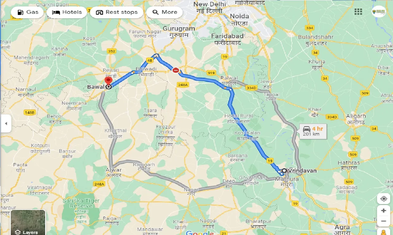 vrindavan-to-bawal-one-way