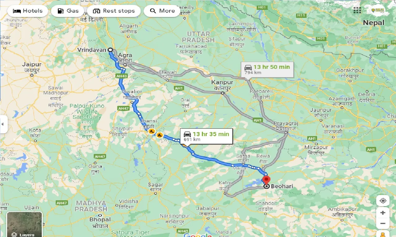 vrindavan-to-beohari-taxi