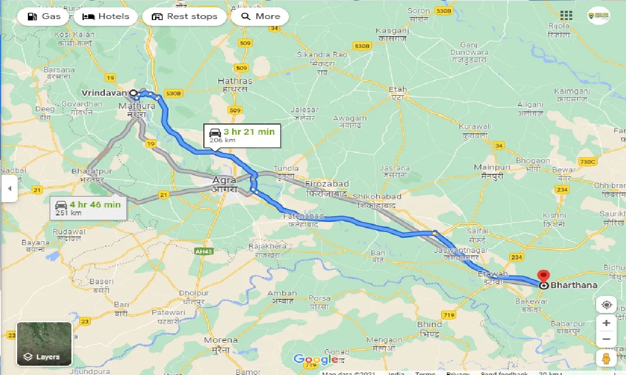vrindavan-to-bharthana-one-way
