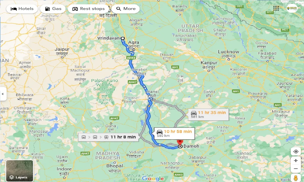 vrindavan-to-damoh-taxi