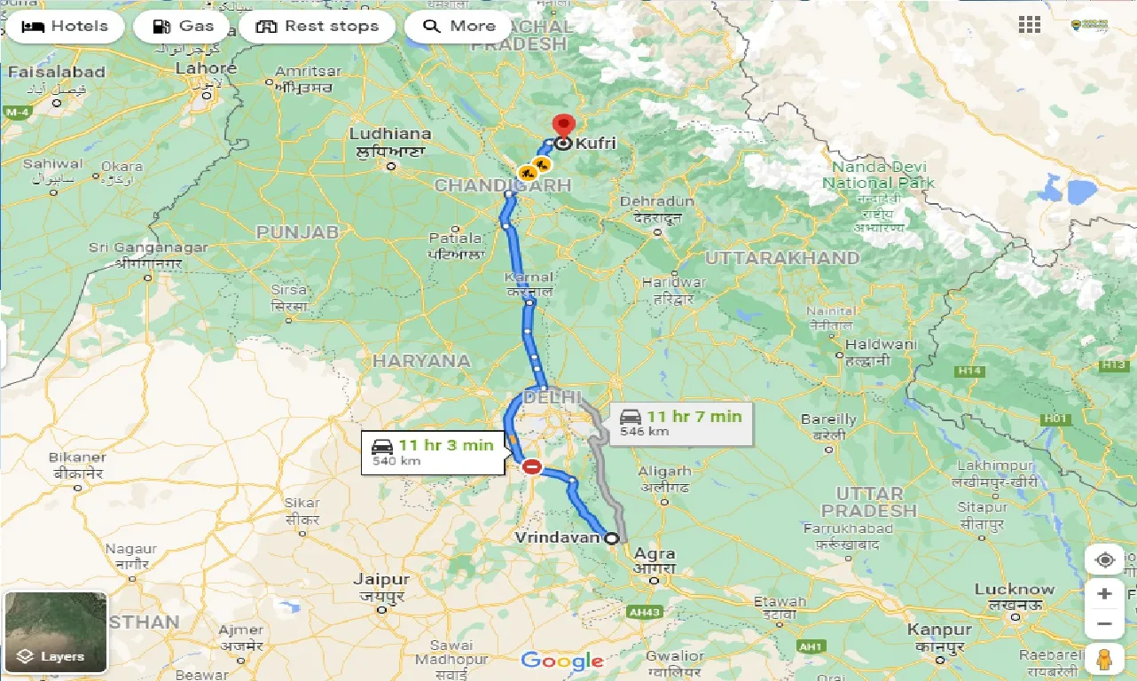 vrindavan-to-kufri-one-way