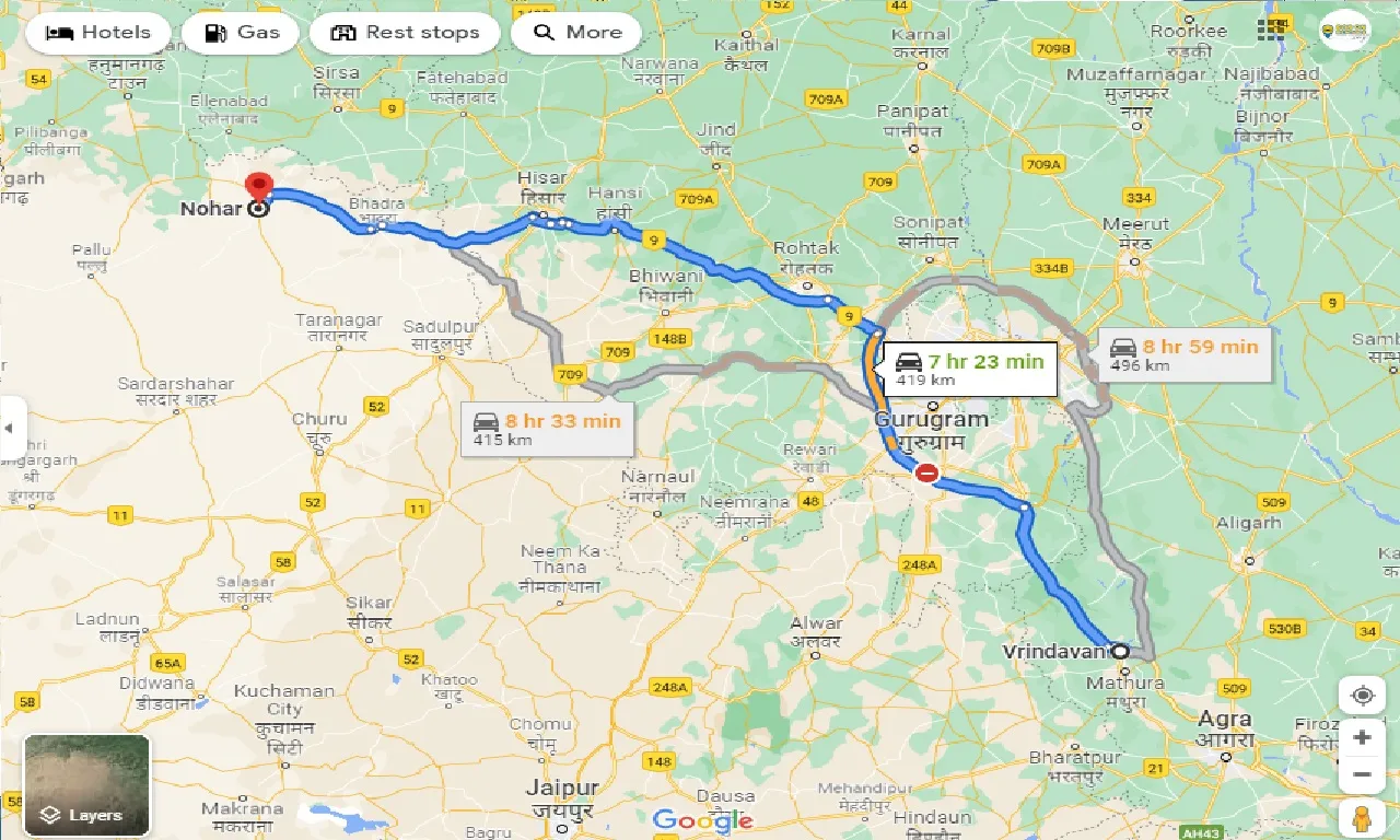 vrindavan-to-nohar-one-way